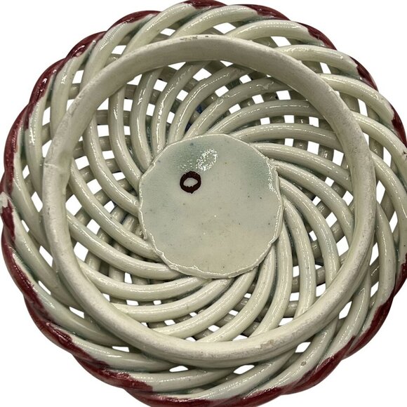 Vtg Hand Painted Spanish Porcelain Trinket Box Twig Style Basket Bloomcore Spain - Picture 3 of 13